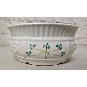 8" Belleek Ireland Ceramic Bowl Shamrock Motif & Celtic Knot Design